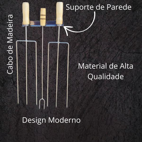 Imagem de Espetos triplo para churrasco 2 un + garfo 59cm