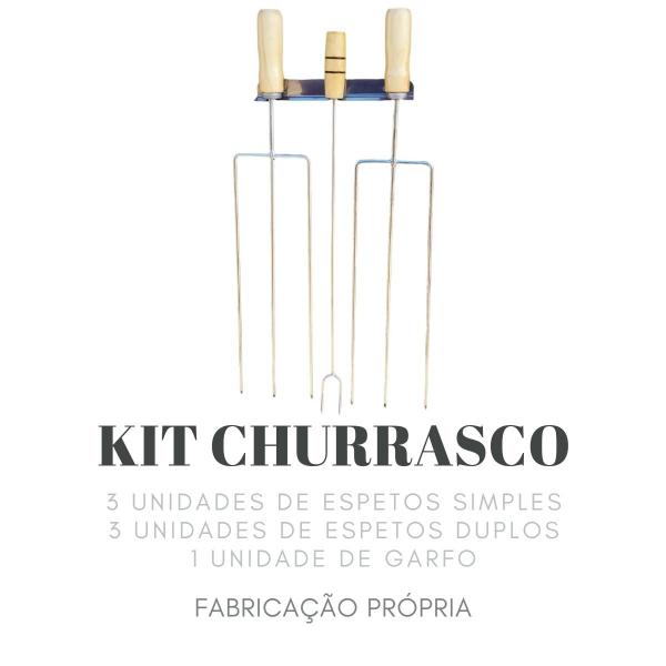 Imagem de Espetos triplo para churrasco 2 un + garfo 59cm