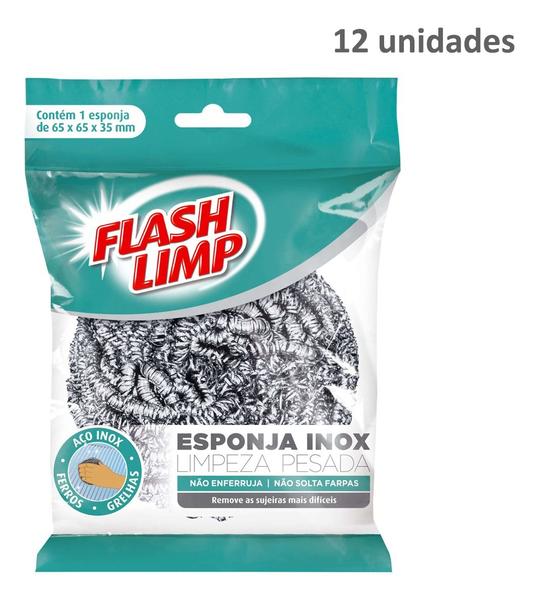 Imagem de Esponja Aço Inox Flash Limp Limpeza Pesada Ea1409 12 Unidade