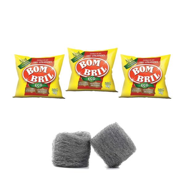 Esponja De Aço Grossa Bom Bril Eco 60G Kit 3 Imagem de Esponja De Aço Grossa Bom Bril Eco 60G Kit 3
