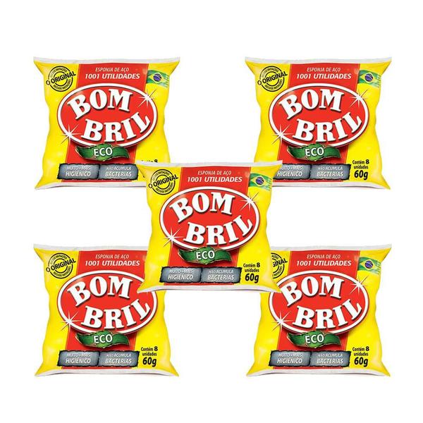 Esponja De Aço Grossa Bom Bril Eco 60G Kit 5 Imagem de Esponja De Aço Grossa Bom Bril Eco 60G Kit 5