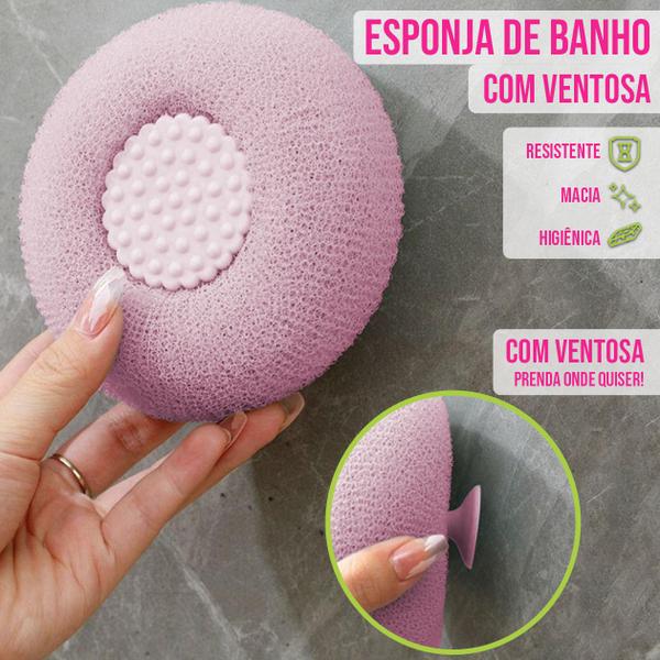 Imagem de Esponja de Banho Bucha Suporte Dedos Ventosa Lavabo Limpeza