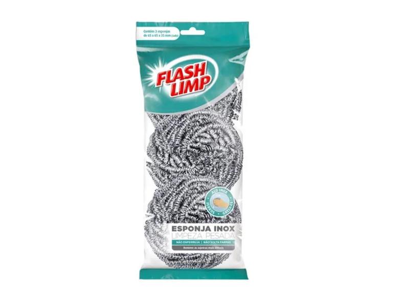 Esponja De Limpeza Pesada Inox 3 Peças Flash Limp Imagem de Esponja De Limpeza Pesada Inox 3 Peças Flash Limp