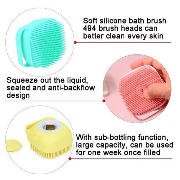 Imagem de Esponja De Silicone Para Banho Com Dispenser Shampoo Sabonete Escova Pets Crianças Adultos  80ml