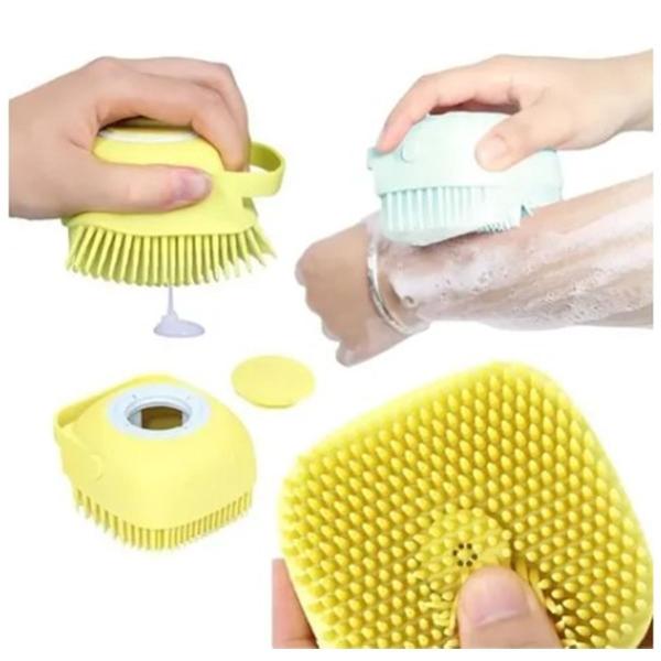 Imagem de Esponja de Silicone Para Banho Dispenser Shampoo amarela