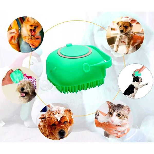 Imagem de Esponja Pet de Silicone para Banho Cachorro Cães Gatos Massageadora com Dispenser para Shampoo