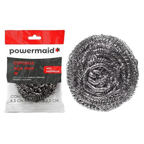 Imagem de Esponja Powermaid Limpeza Pesada De Aço Inox Pacote X 3