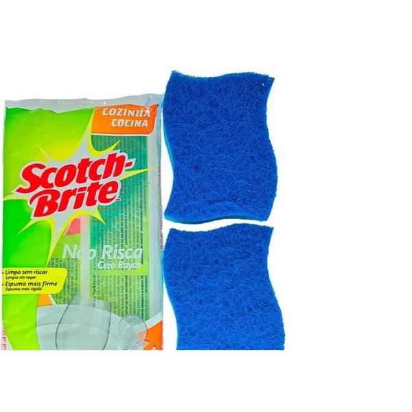 Imagem de Esponja Scotch Brite Dupla Face Nao Risca Azul Com 3 Pecas