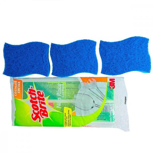 Imagem de Esponja Scotch Brite Dupla Face Nao Risca Azul Com 3 Pecas