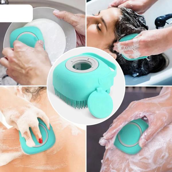 Imagem de Esponja Silicone Banho Com Dispenser Para Shampoo Sabonete