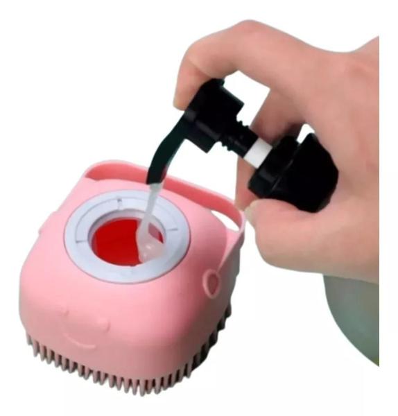 Imagem de Esponja Silicone Banho Massageador Dispenser Sabonete Rosa