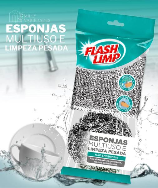 Imagem de Esponjas Multiuso e Limpeza Pesada Conjunto 2 Peças Flash Limp 