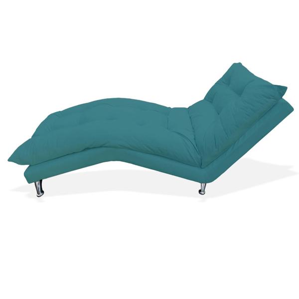 Imagem de Espreguiçadeira Chaise Decorativa Estofada Sala de Estar Diva Suede Azul Turquesa - LM DECOR