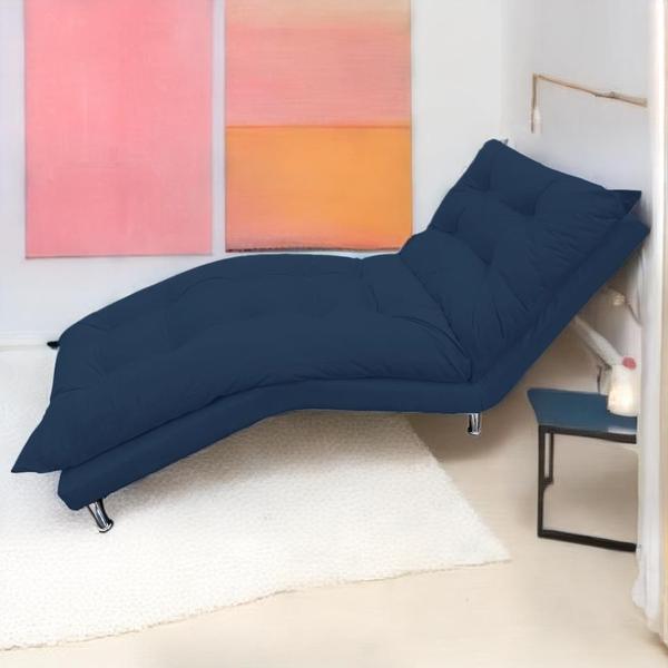 Imagem de Espreguiçadeira Chaise Para Sala De Estar Diva Suede Azul Marinho - INCASA DECOR