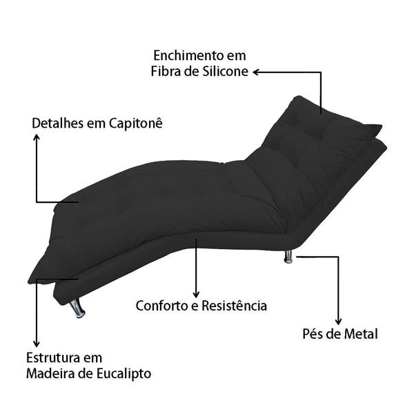 Imagem de Espreguiçadeira Chaise Para Sala De Estar Diva Suede Preto - INCASA DECOR