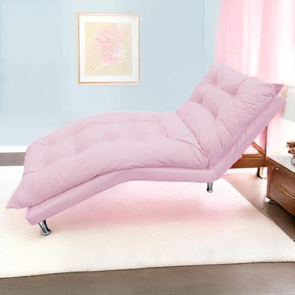 Imagem de Espreguiçadeira Chaise Para Sala De Estar Diva Suede Rosa Bebe - INCASA DECOR