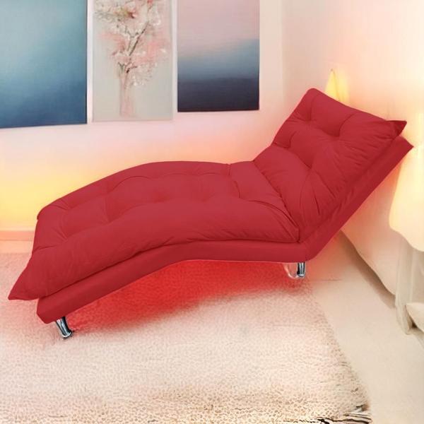 Imagem de Espreguiçadeira Chaise Para Sala De Estar Diva Suede Vermelho - INCASA DECOR