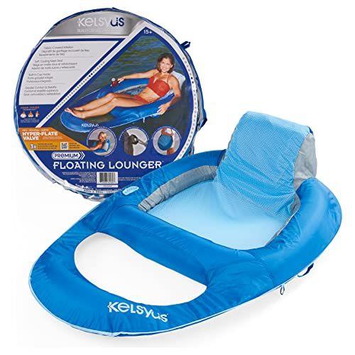 Imagem de Espreguiçadeira flutuante premium Kelsyus com inflação rápida, cadeira reclinável inflável, flutuador de lago e piscina para adultos com porta-copos, exclusivo da Amazon