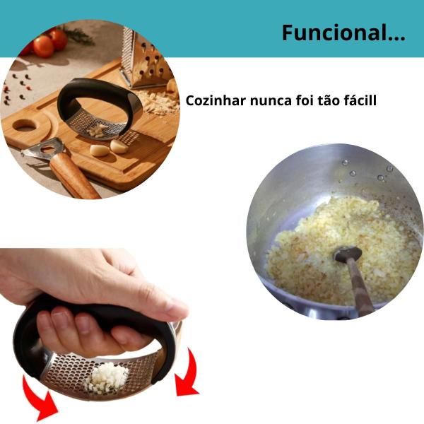 Imagem de Espremedor Amassador De Alho Manual Inox Utensílio Cozinha Cor Preto ideal alimentos