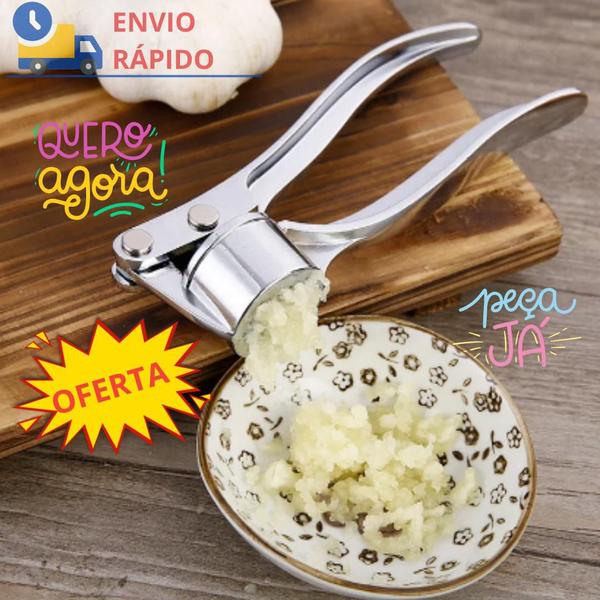 Imagem de Espremedor Amassador de Alho Manual Reforçado Inox e Zinco