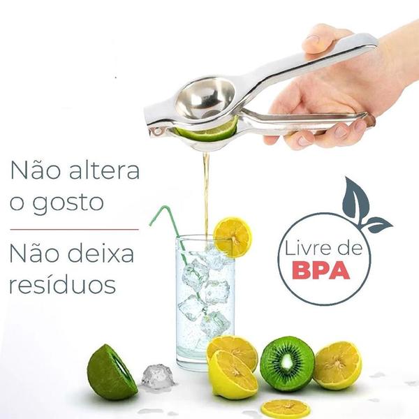 Imagem de Espremedor Amassador Manual de Limão Laranja Suco Frutas Luxo Aço Inox Alumínio 21cm Super Prático Para Casa e Cozinha