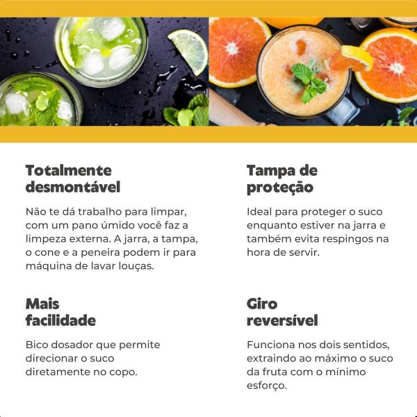 Imagem de Espremedor de Frutas Easy Black Dupla rotação Jarra transparente  PEF505 Lenoxx