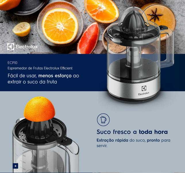 Imagem de Espremedor de Laranja Limão Suco Inox ECP10 ELECTROLUX Frutas Efficient 800ml BPA Free Rotação Alternada