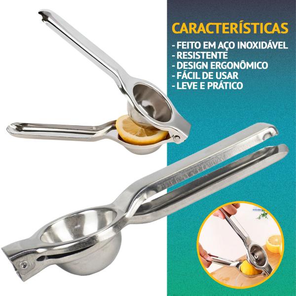 Imagem de Espremedor De Limão E Frutas Manual De Aço Inox Amassador Limao 20cm