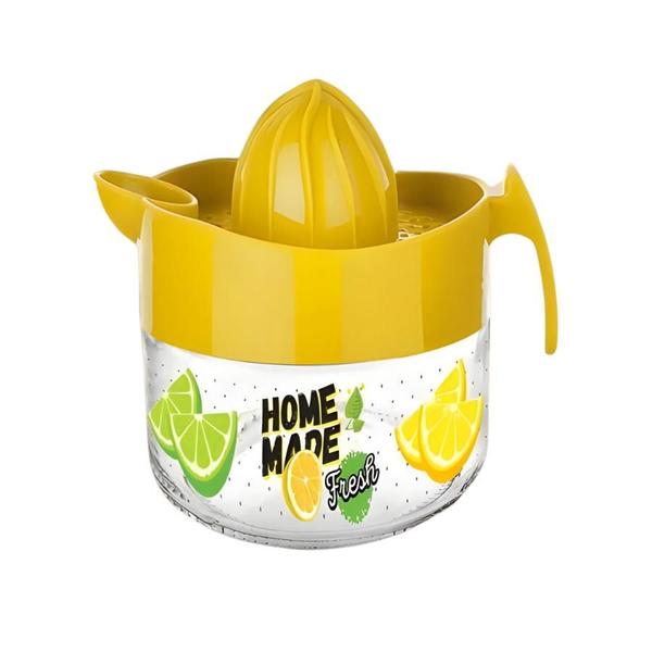 Imagem de Espremedor Fruta Laranja Manual Jarra Vidro Suco 300ml Amarelo