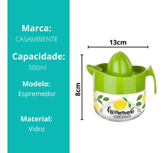 Imagem de Espremedor Fruta Laranja Manual Jarra Vidro Suco 300ml Verde