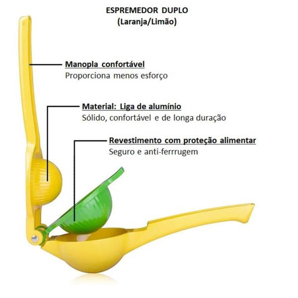 Imagem de Espremedor Manual Duplo Laranja Limão Suco Metal Reforçado