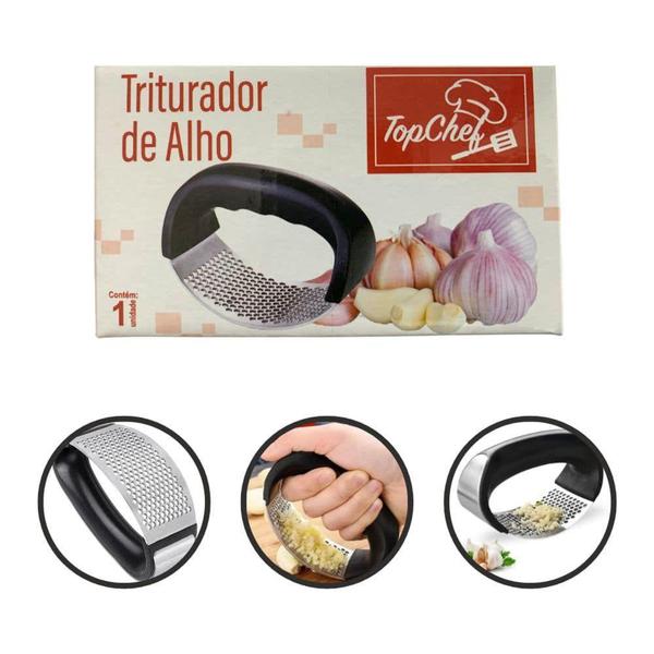 Imagem de Espremedor Triturador Amassador Alho Aço Manual Com Pressão - Top Chef