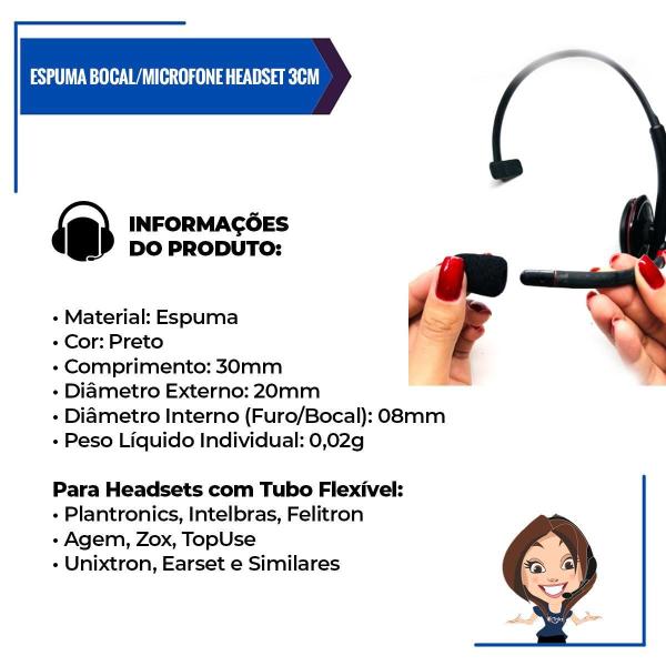 Imagem de Espuma Bocal Para Microfone Lapela Headset 3Cm - Kit C/02