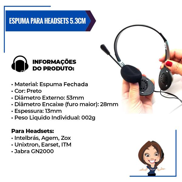 Imagem de Espuma p/ Headset Intelbras, Zox e Semelhantes 5.3cm - KIT c/100