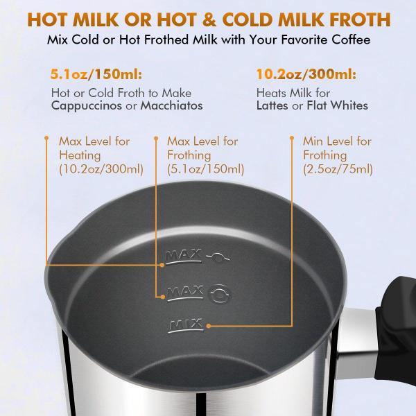 Imagem de Espumador de Leite Elétrico - Aquecimento e Esfriamento Automático - Aço Inoxidável