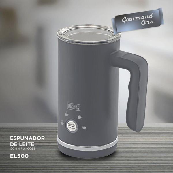 Imagem de Espumador de Leite Gourmand Gris 4 Funções Copo Inox Antiaderente 220V EL500 - Black & Decker