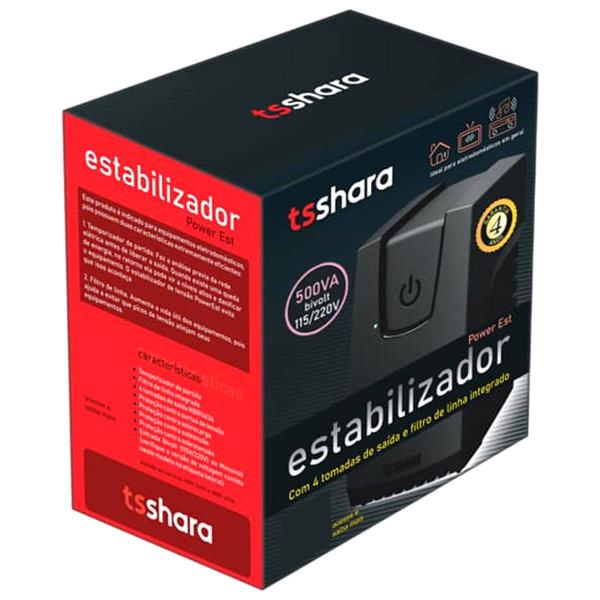 Imagem de Estabilizador 500VA Bivolt 4 Tomadas Filtro de Linha Integrado Ideal para Eletrodomésticos TS Shara Power Est 500-9116