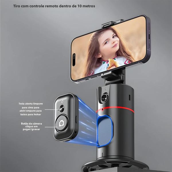 Imagem de Estabilizador Gimbal 360° com Bastão de Selfie Dobrável e Obturador Bluetooth