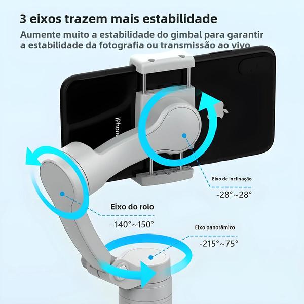 Imagem de Estabilizador Gimbal de 3 Eixos para Smartphone - Portátil, Dobrável e Antivibração