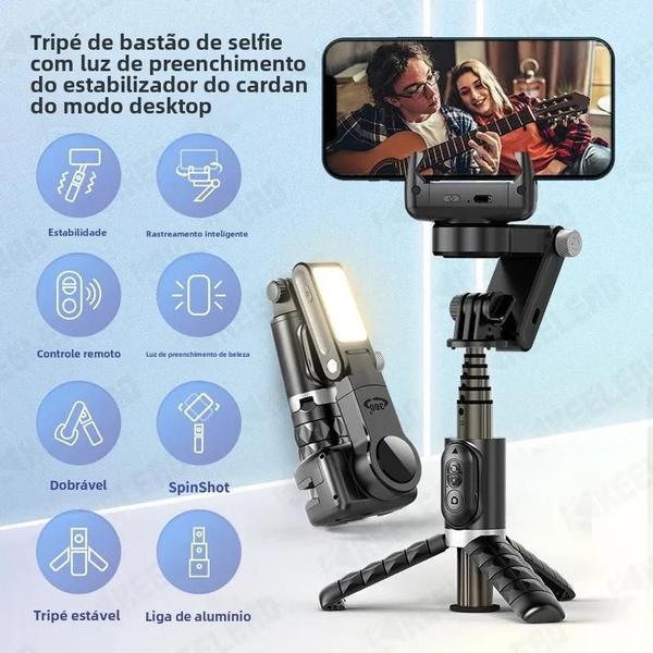 Imagem de Estabilizador Gimbal para Smartphone com Luz e Tripé - Compatível com iPhone