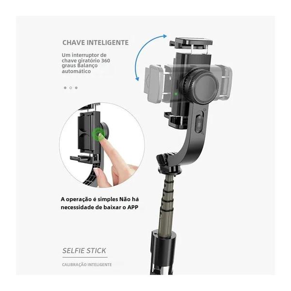 Imagem de Estabilizador Gimbal Portátil para Smartphone com Tripé e Bastão de Selfie - Controle Remoto