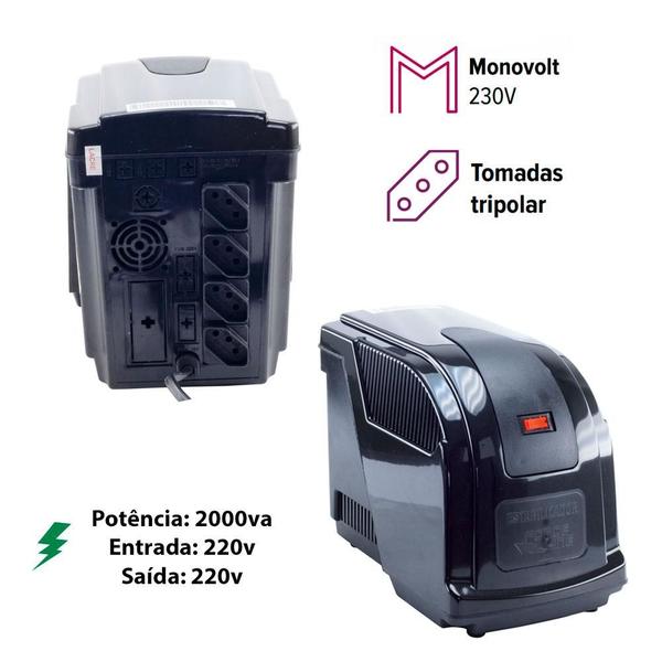 Imagem de Estabilizador para Eletrodomésticos Preto 2000VA Monovolt 220v 4 Tomadas -  Force Line