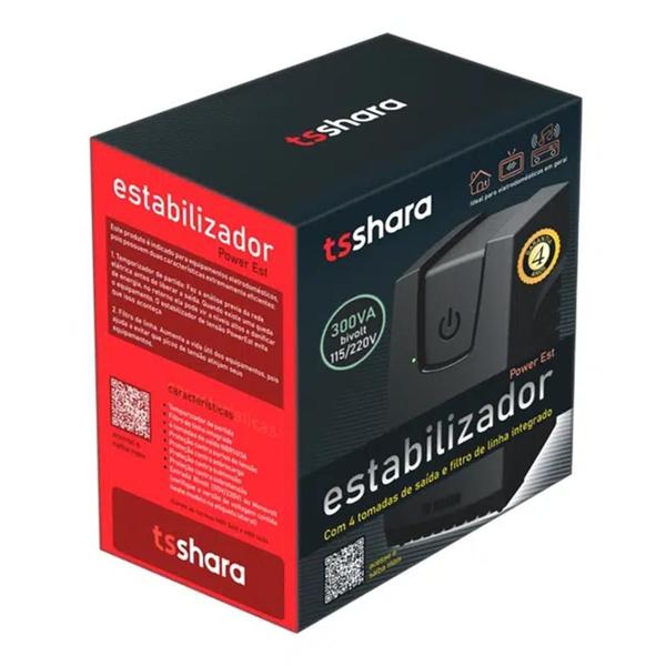 Imagem de Estabilizador SHARA 4 Tomadas Powerest 300VA BIVOLT/115V 9101