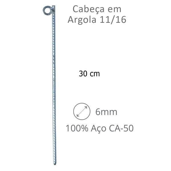 Imagem de Estaca Para Barraca 30 Cm 4,2 Mm Kit 6 Unid Aço Galvanizado