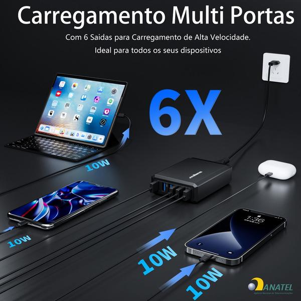 Imagem de Estação Carregador De Celular Com 6 Portas Usb Sumexr Sx-f4