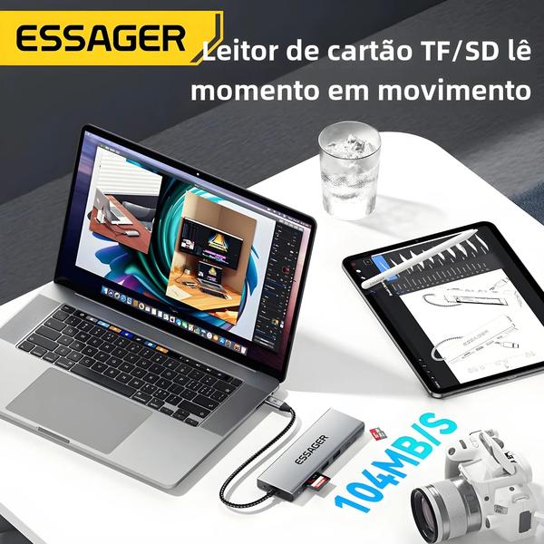 Imagem de Estação de Acoplamento Essager 8 em 1 - USB Hub Type-C para Macbook Pro/Air M1/M2