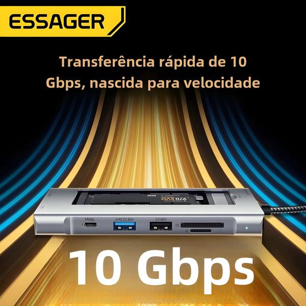 Imagem de Estação de Acoplamento Essager 8 em 1 - USB Hub Type-C para Macbook Pro/Air M1/M2