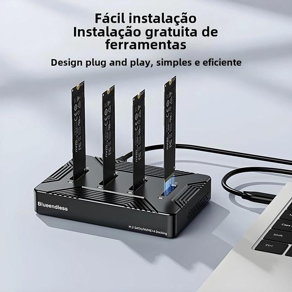 Imagem de Estação de Acoplamento SSD M.2 de 4 Baias - USB 3.1 Tipo C (10Gbps) - Gabinete de Alumínio