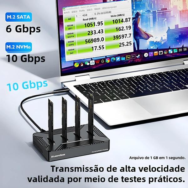 Imagem de Estação de Acoplamento SSD M.2 de 4 Baias - USB 3.1 Tipo C (10Gbps) - Gabinete de Alumínio