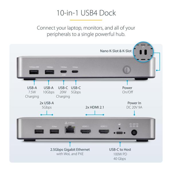 Imagem de Estação de acoplamento StarTech.com USB-C 10 em 1 USB4 100W